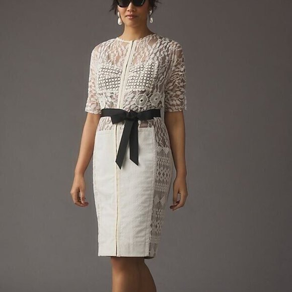Anthropologie Byron Lars 18W NWT Carissima Sheath Dress Lace Ivory